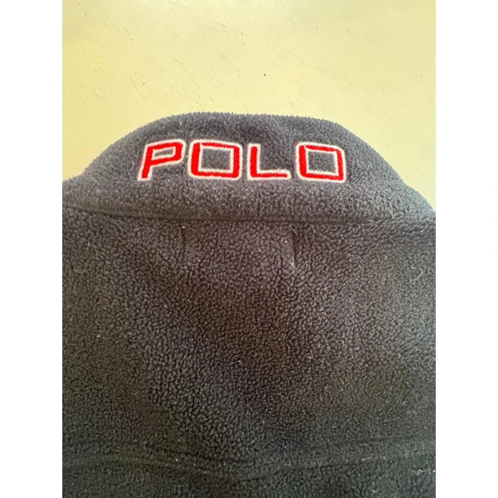Polo Ralph Lauren Mens Fleece Vest Black Red Full Zip Pony Logo RN 113338